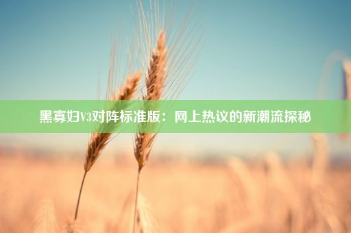 黑寡妇V3对阵标准版：网上热议的新潮流探秘
